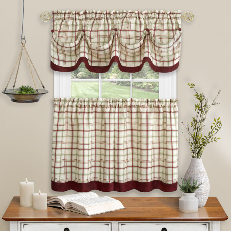 Maddock Plaid Tailored Kitchen Curtain, Burgundy, 24" W x 52" L