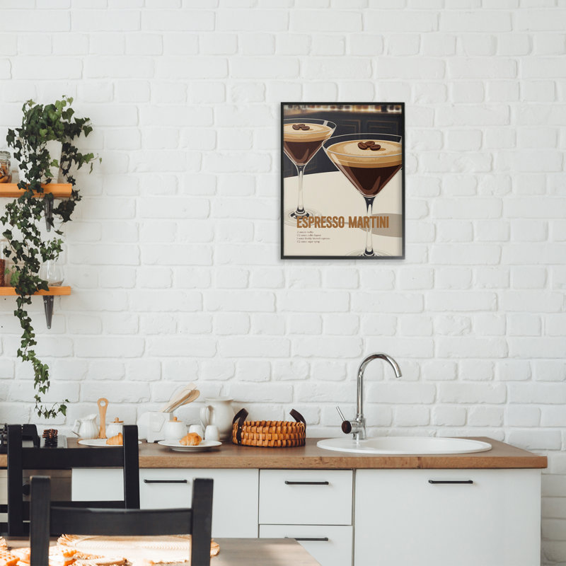Giclée encadrée d'un élégant martini espresso moderne, design par Andreas Magnusson, Giclée noire de minuit encadrée