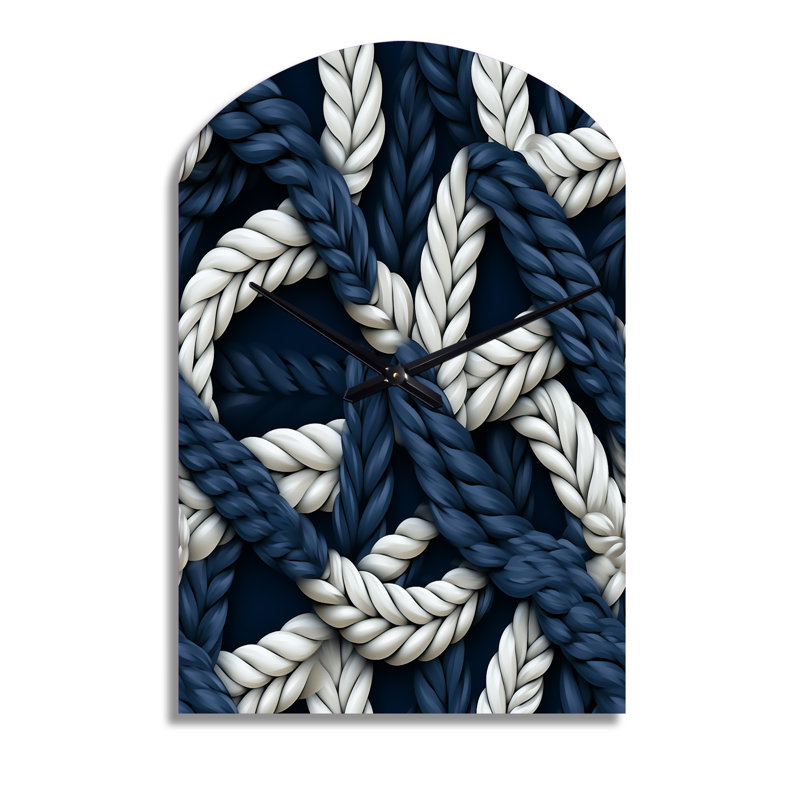 Motif de corde côtière blanc et bleu - horloge murale en métal avec arche côtière, Grand