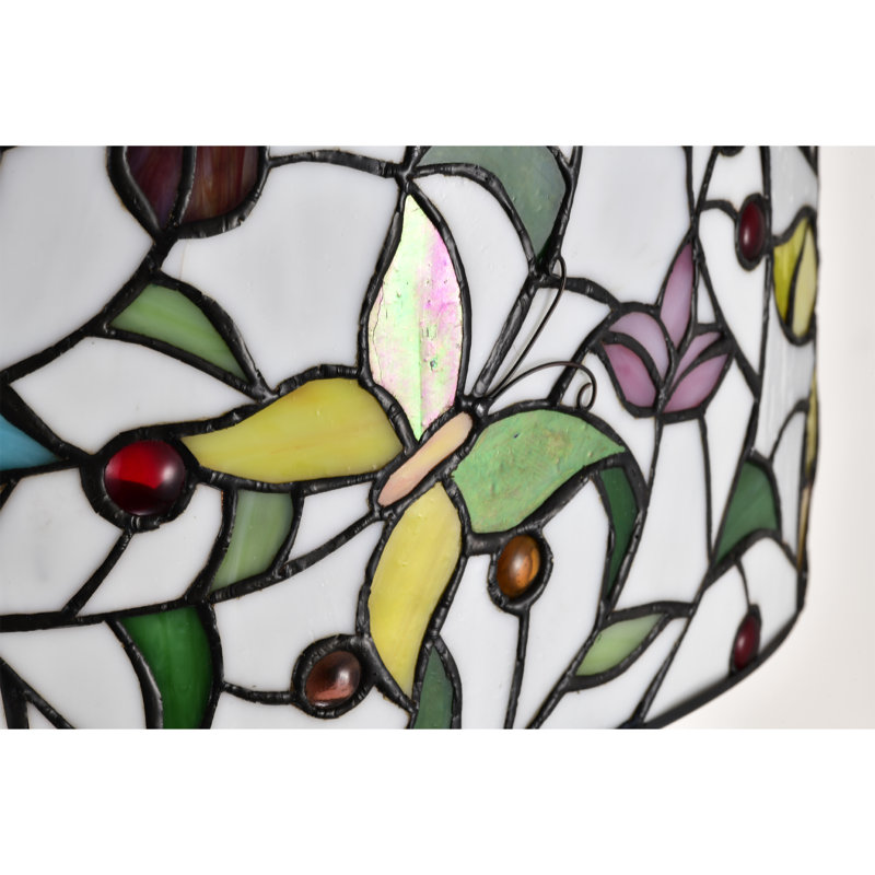Jorga 6-light Tiffany Glass Fandelier Lighted Ceiling Fan Butterfly Design Remote Control - White-multicolor