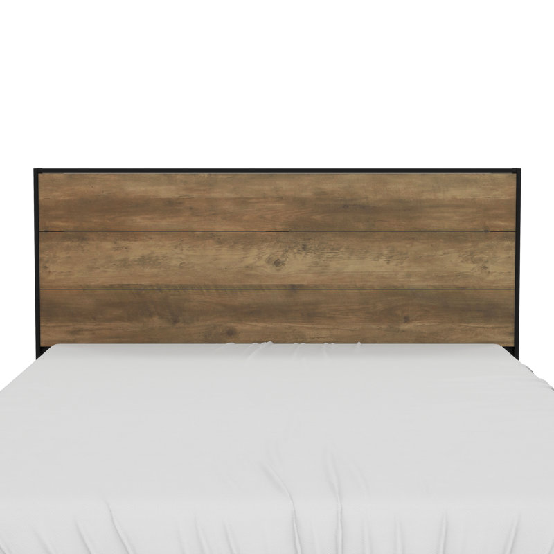 Allyannah Levison Platform Bed With Headboard, Queen, Black/Knotty Oak