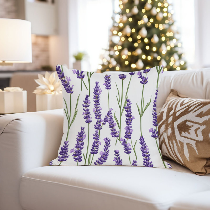 Floral Lavender Flower Pattern VIII Cottage Throw Pillow Cover, 20x20