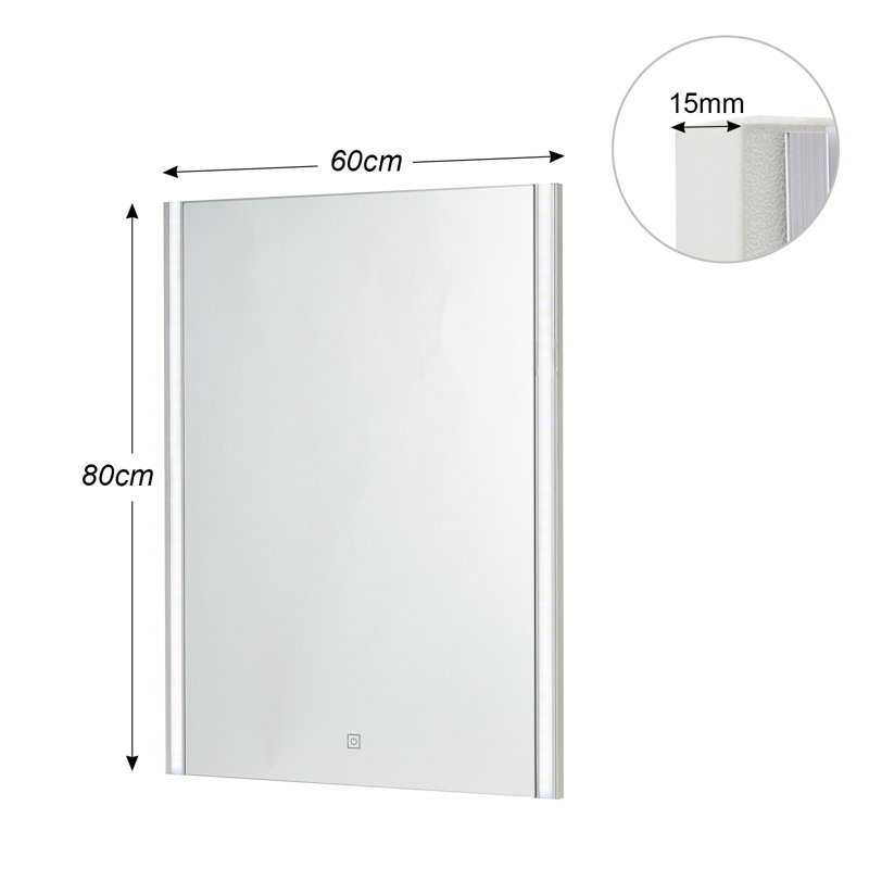 Bathroom Mirror,Illuminated LED Bathroom Mirror, LED Mirrors Light With Touch Control Switch,3cm, 80cm H x 60cm W