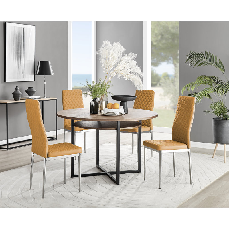 4 - Person Dining Set, Mustard/Silver