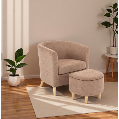 Accent Chair With Storage Ottoman, Mid Century Modern Barrel Armchair And Footrest Set Leisure Sofa Reading Chair by George Oliver