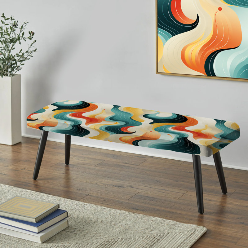 Retro Waves Lines - Banc rembourré noir Mid-Century