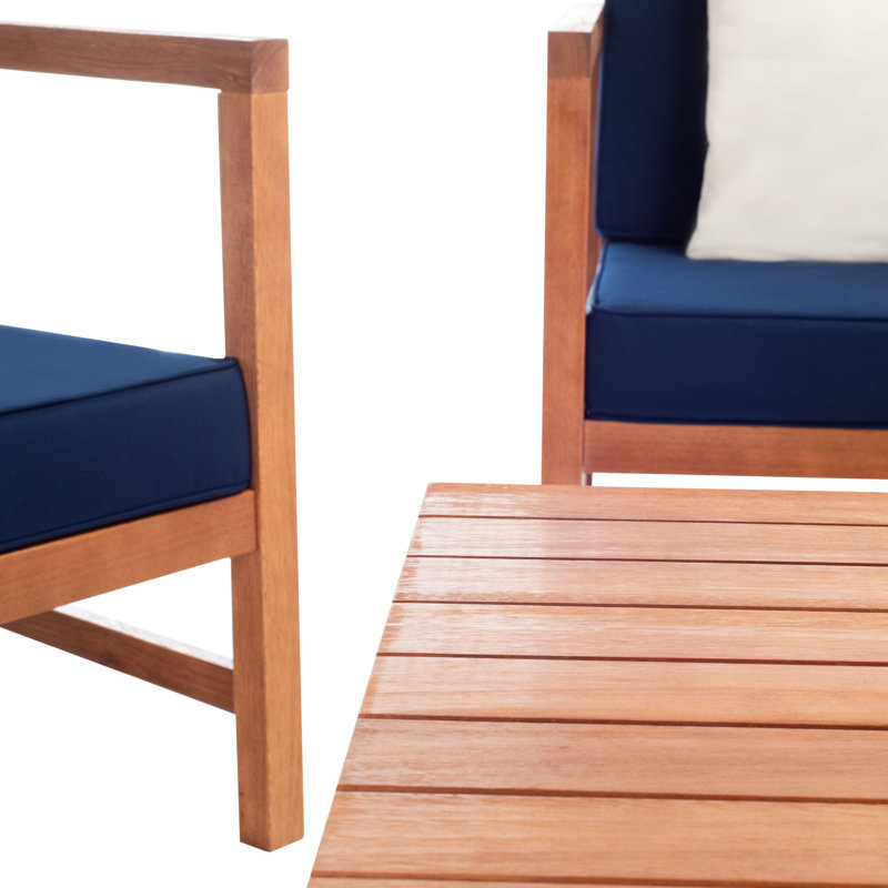 Ensemble de conversation pour 4 personnes Nidhi Eucalyptus, Structure naturelle / coussin bleu marine