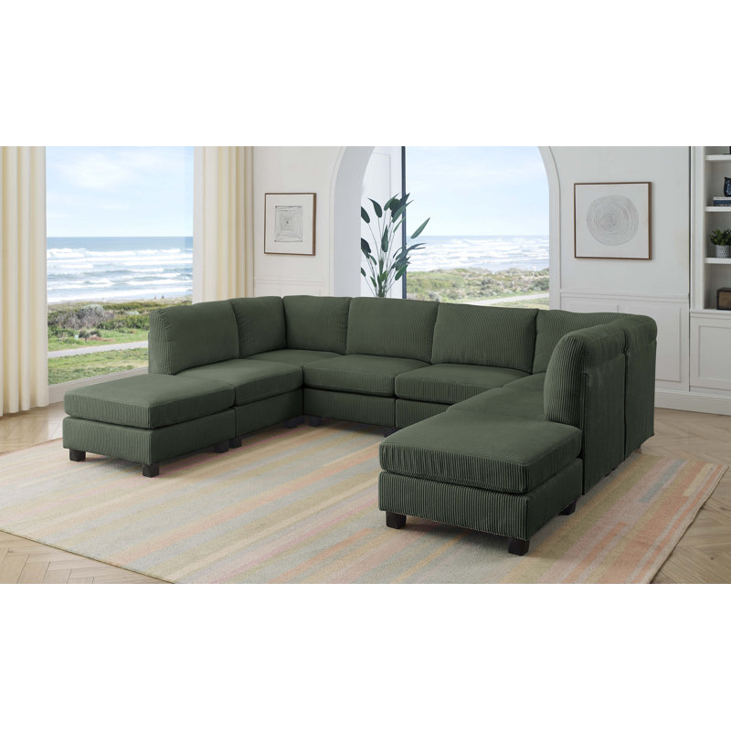 Canapé modulaire réversible de 120 po avec repose-pieds Rejine, Vert foncé