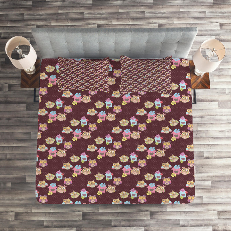 Owl Polyester Dots Coverlet, King Bedspread + 2 Shams