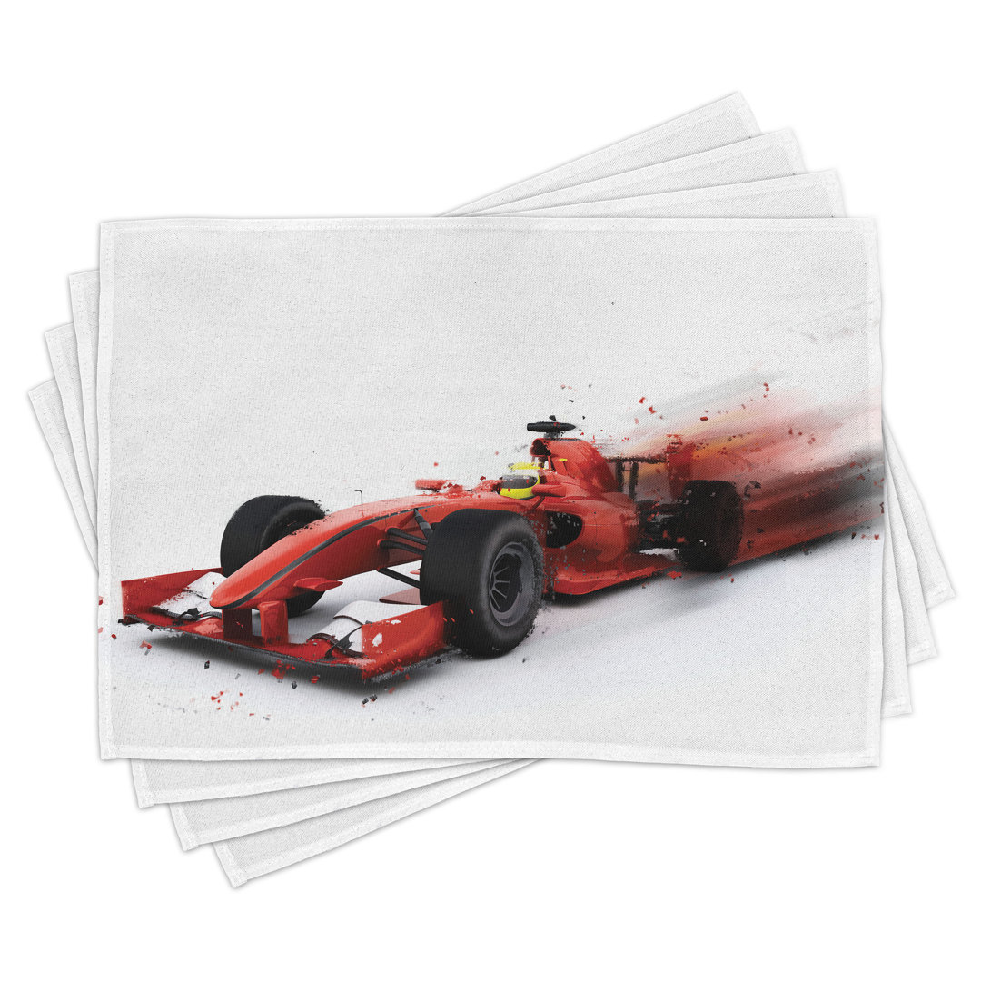 Platzdeckchen 4er-Set, Formula Racing Print, Schwarz-Rot