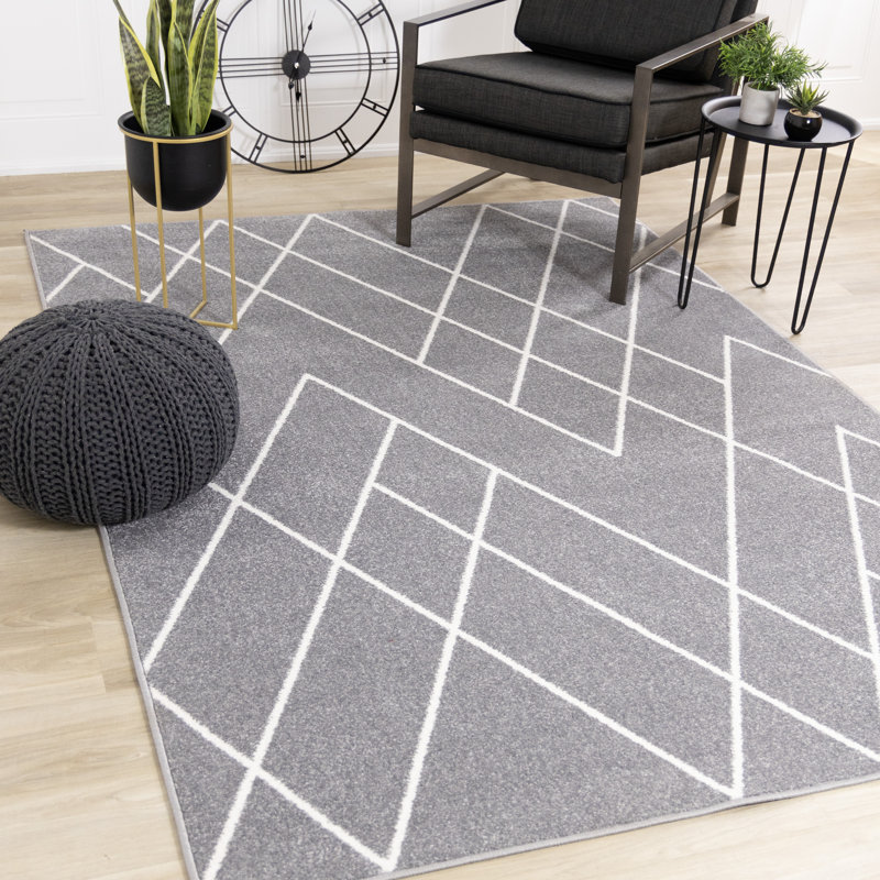 Tapis gris et blanc Kortana Collection, Rectangle 6 pi 7 po x 9 pi 10 po