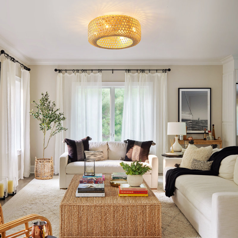 Anlaug 20” Farmhouse Boho Caged Ceiling Fan with Light Kit and Remote Control, Low Profile Boho Ceiling Fan with Light and Remote for Living Room Bedroom Dining Room