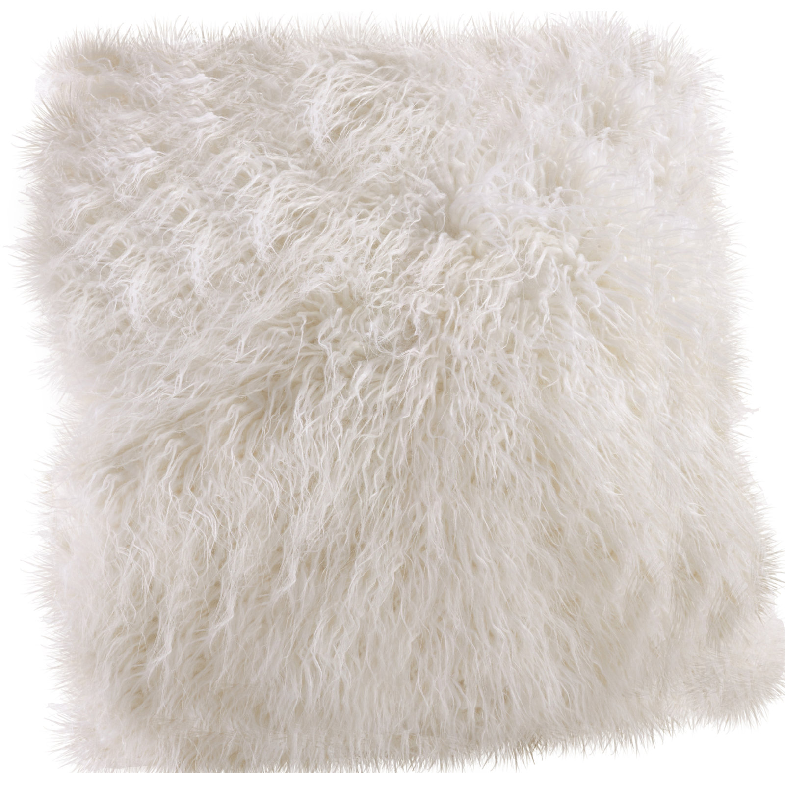 Faux Mongolian Collection Throw Pillow, Ivory, 18"H x 18"W