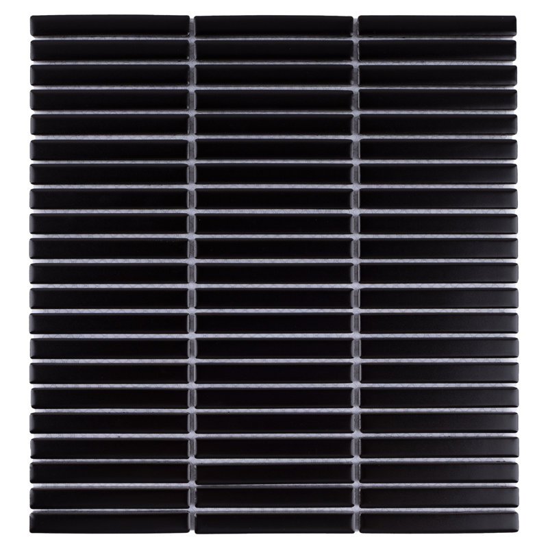 Carreau de mosaïque de porcelaine empilée 11,2 po x 11,91 po Porcetile, Noir mat