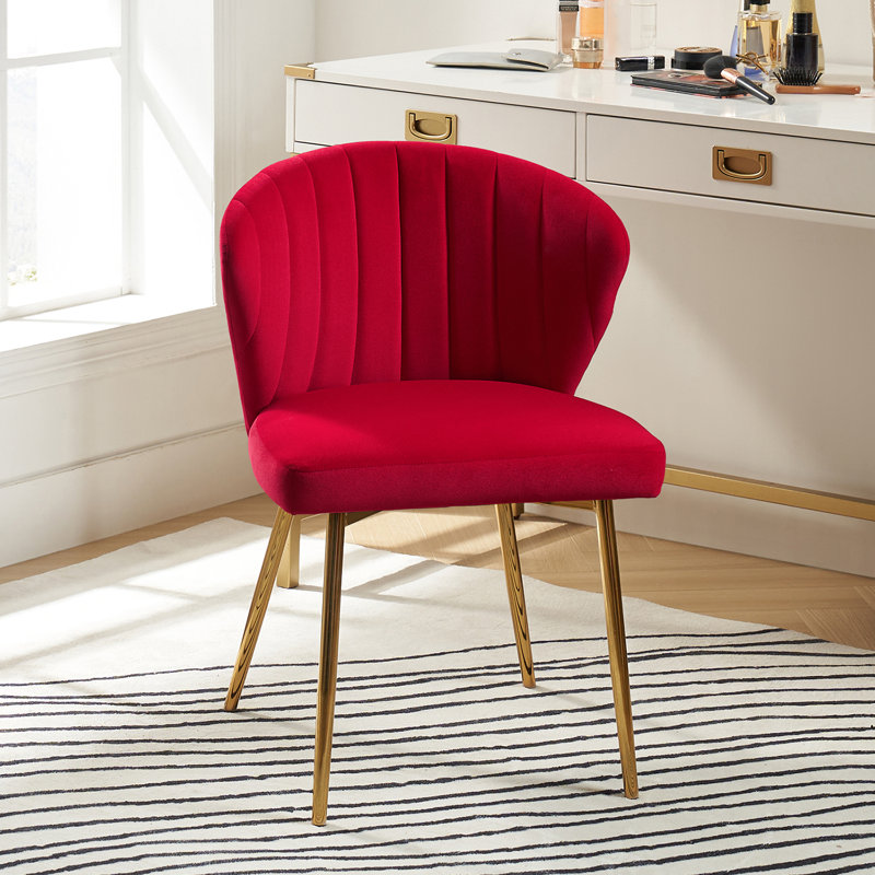 Fauteuil d'appoint moderne en velours avec dossier capitonné Leona H 29 po, Velours rouge