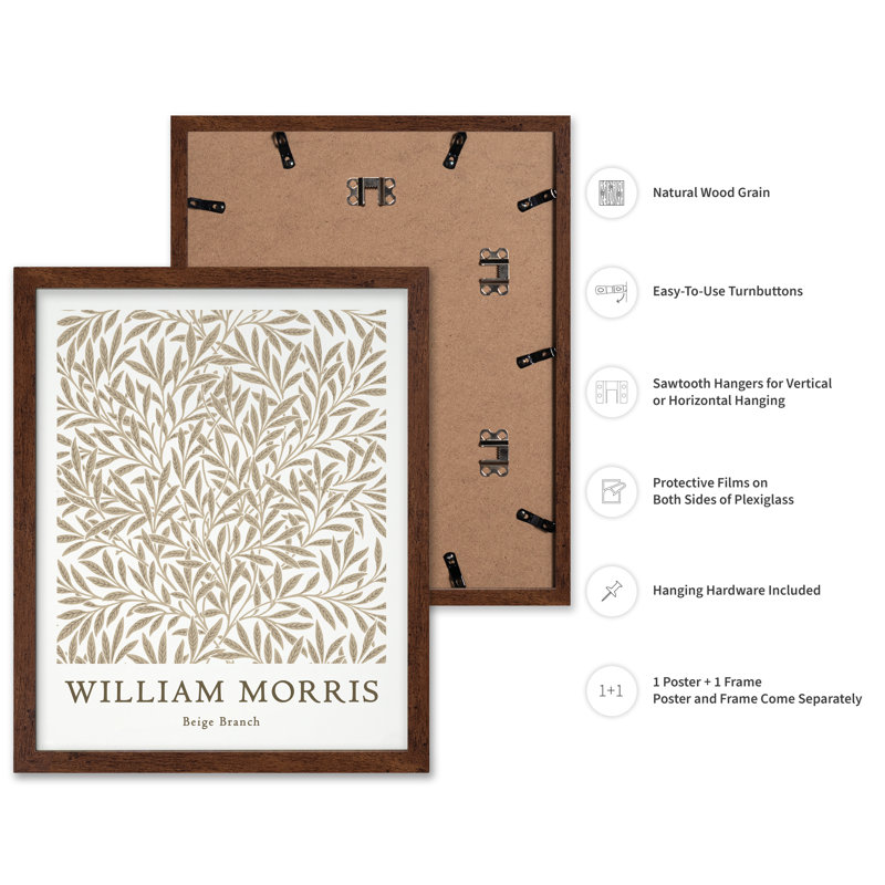 William Morris - Branche No3, Poster, Brown Framed, 11"H x 14"W