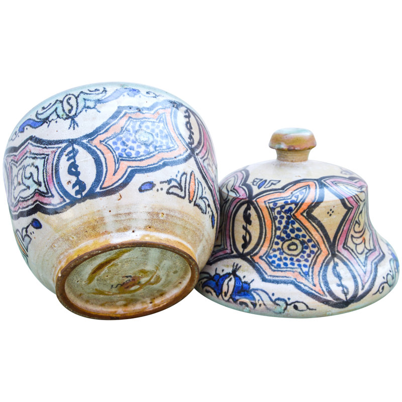 Vase de table intérieur / extérieur bleu / blanc / orange 10,5 po