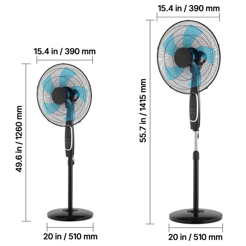 Ventilateur sur pied 18 pouces, ventilateur sur pied 2700 CFM avec télécommande, 9 vitesses et 3 modes, hauteur réglable oscillante, moteur à courant continu silencieux à 5 pales pour la maison, la chambre à coucher, le garage, l'atelier, noir