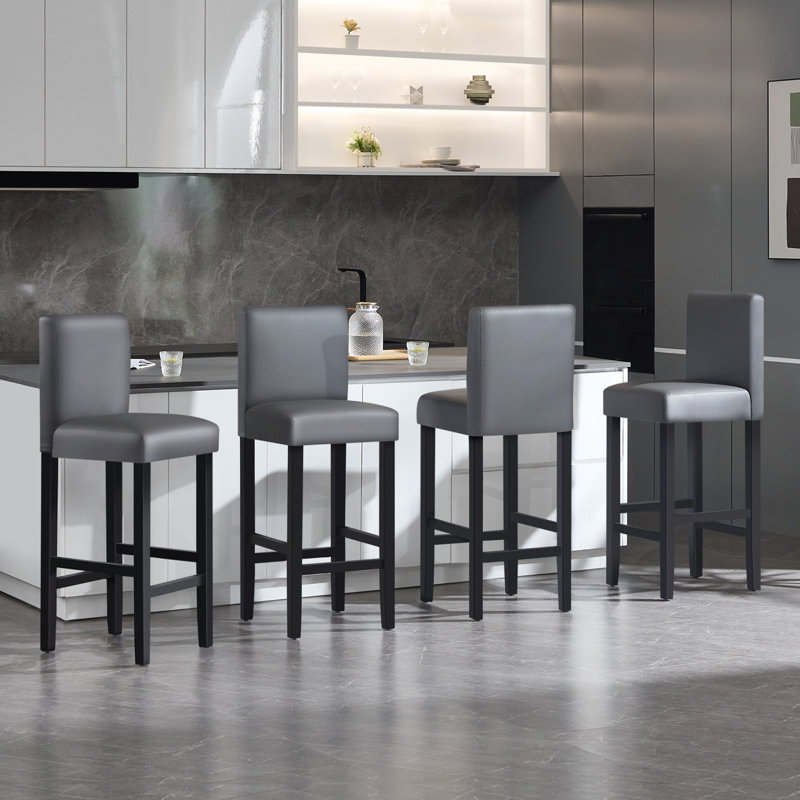 Ambriz Upholstered Counter Stool with Solid Wood Frame, Grey
