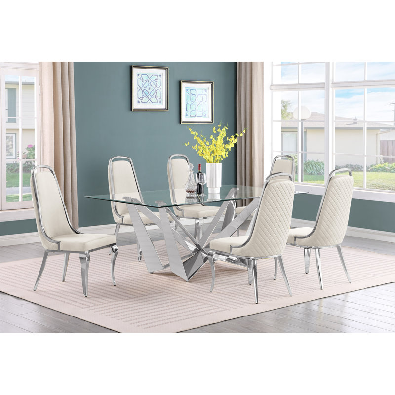 Ensemble de salle à manger rectangulaire L 78 po x l 42 po Keori, Crème / argenté, 5, Argent