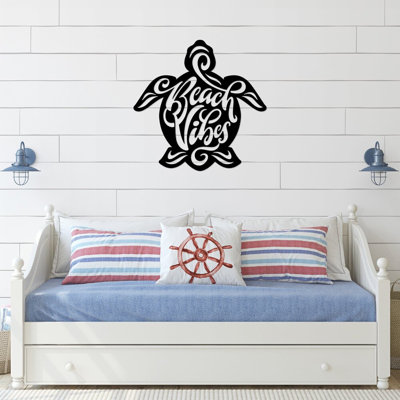 Beach Vibes Turtle Metal Wall Art - Coastal Sea Turtle Decor - Ocean Inspired Beach Wall Hanging - Rustic Nautical Animal Silhouette - Modern Industrial Metal Sculpture - Tropical Beach House Home Decor - Statement Art Piece