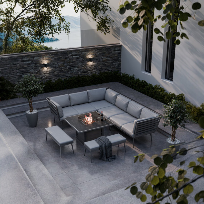 GREY FRAME 8 SEATER - 6pc corner lounging set 