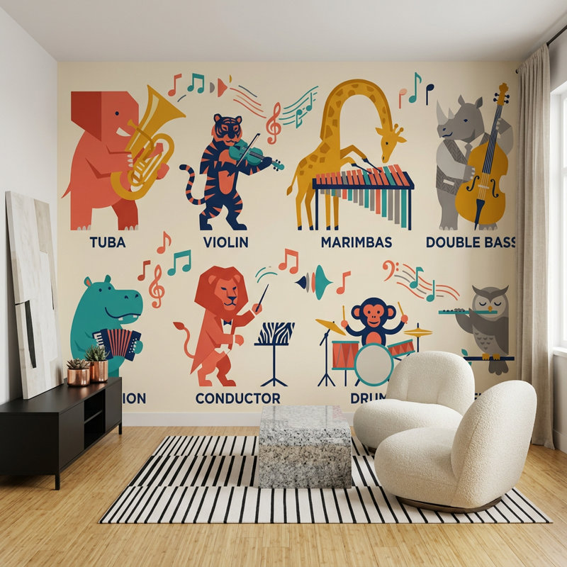 Décoration murale animalière, 140 po x 108 po, Peler et coller