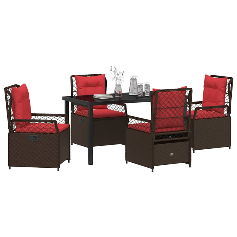 Ensemble de salle à manger de jardin 5 pièces en rotin de polyester brun, H 28,74 po x l 55,12 po x P 27,56 po, Brun