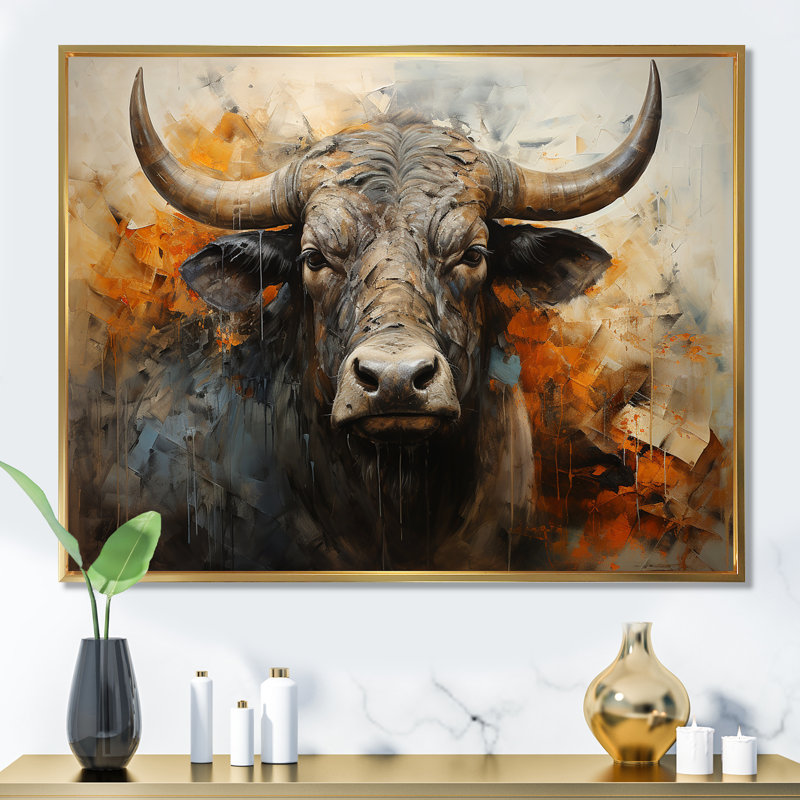 «Hindu Cow S Quiet Grace», reproduction sur toile, Encadrement doré, H 34 po x l 44 po