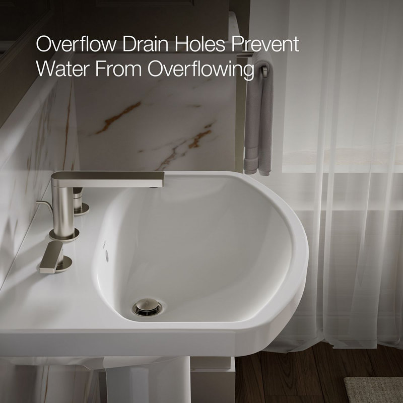 Cimarron® 26.81" Vitreous China U-Shape Pedestal Bathroom Sink with Overflow, Biscuit, 8'' Centers