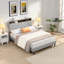 Base de lit tapissier grand format avec tête de lit en lin capitonné, ports USB, station de charge pratique, deux poches latérales-383823018-383823019