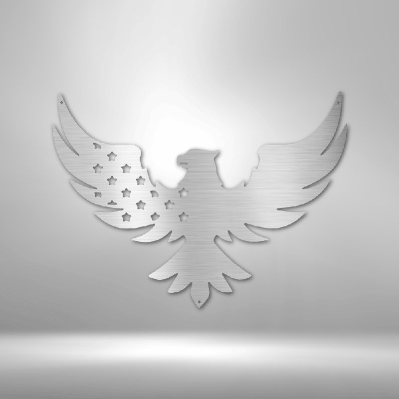 Signe en acier Patriotic Eagle, H 28,75 po x l 29,5 po x P 0,5 po, Argent argent