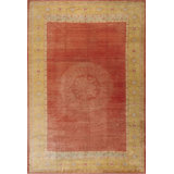 Decorative Coral Color Large Antique Turkish Oushak Floral Medallion Hand Knotted Pile Rug