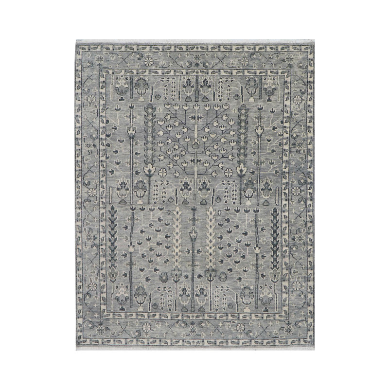 Tapis oriental unique en laine noué à la main 8 pi x 10 pi 2 po de style oriental ton sur ton gris
