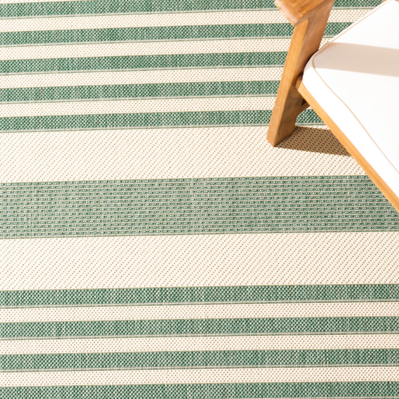Aiken Striped Beige/Green Indoor / Outdoor Area Indoor/Outdoor Area Rug, Rectangle 2' x 3'7"