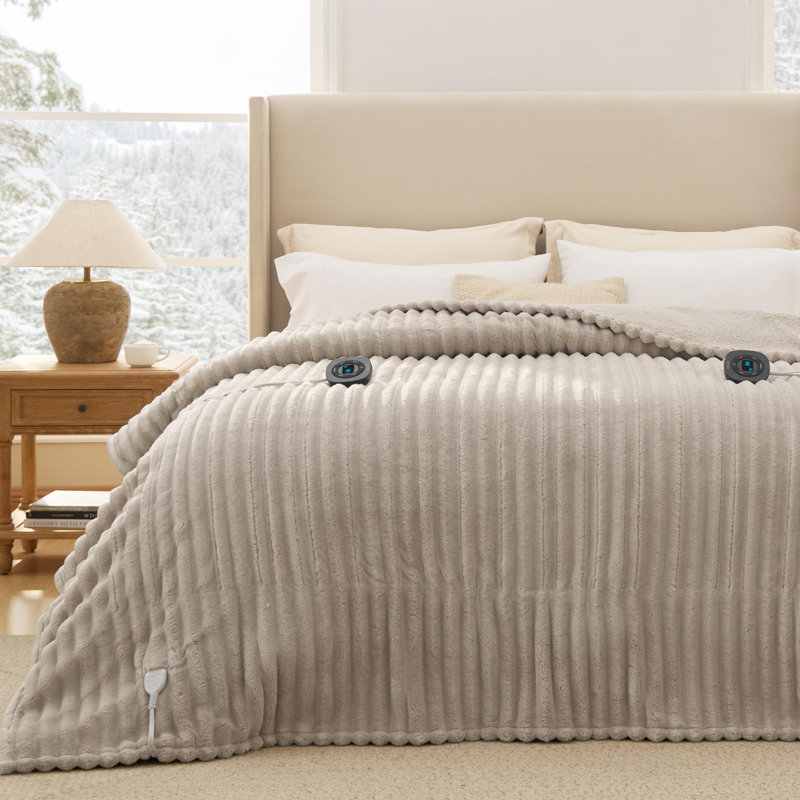 Heated Blanket Electric - Thick Striped Flannel Electric Blanket, Heating with 4 Time Settings, 6 Heat Settings, and 3-Hour Timer Auto Shut Off