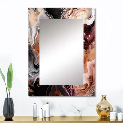 Rose, agate chromatique noire I - grand miroir abstrait, décor de miroir mural rose unique, impression d'art en métal