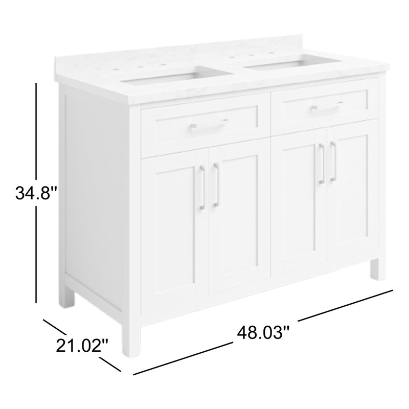 OVE Decors Tahoe 48" Double Bathroom Vanity, Almond Latte Brushed, Yves, Matte Black
