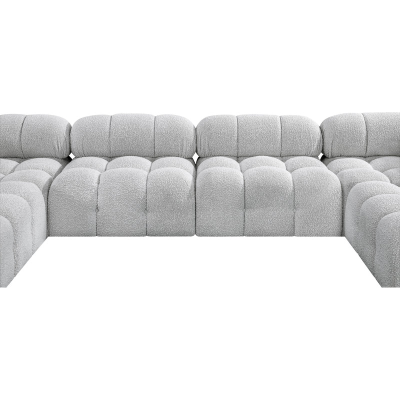 Ames 136" Upholstered Sectional, Grey Boucle Fabric