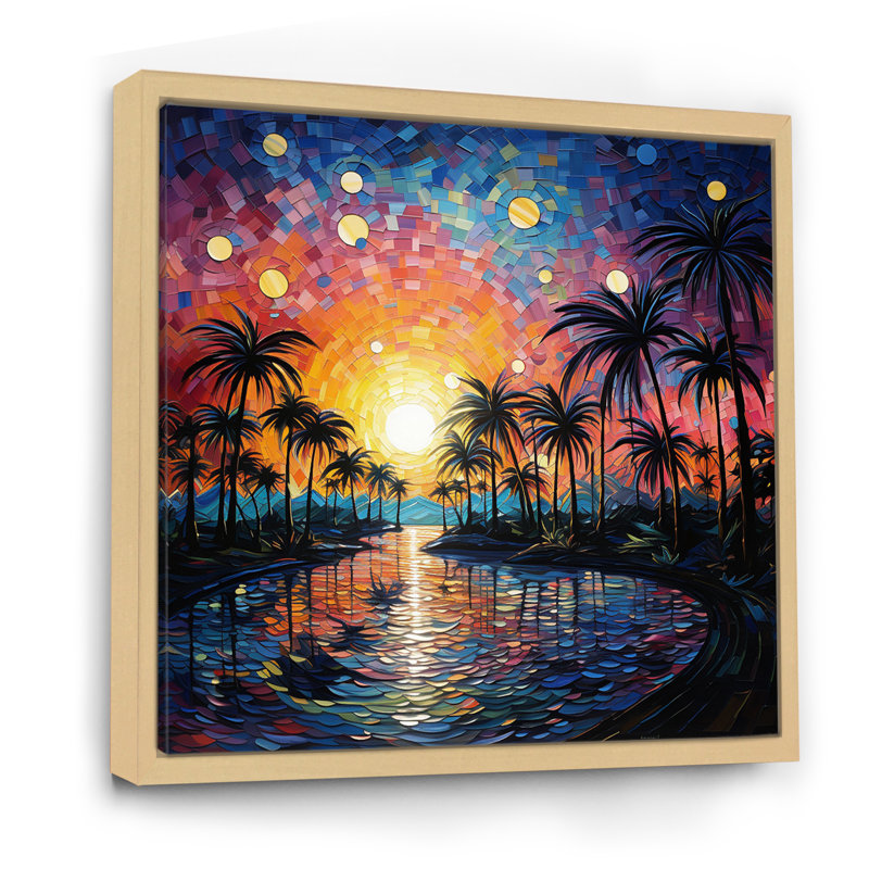 Palmiers, pointillisme tropical II - impression, H 36 po x l 36 po x P 1,5 po, Toile tendue