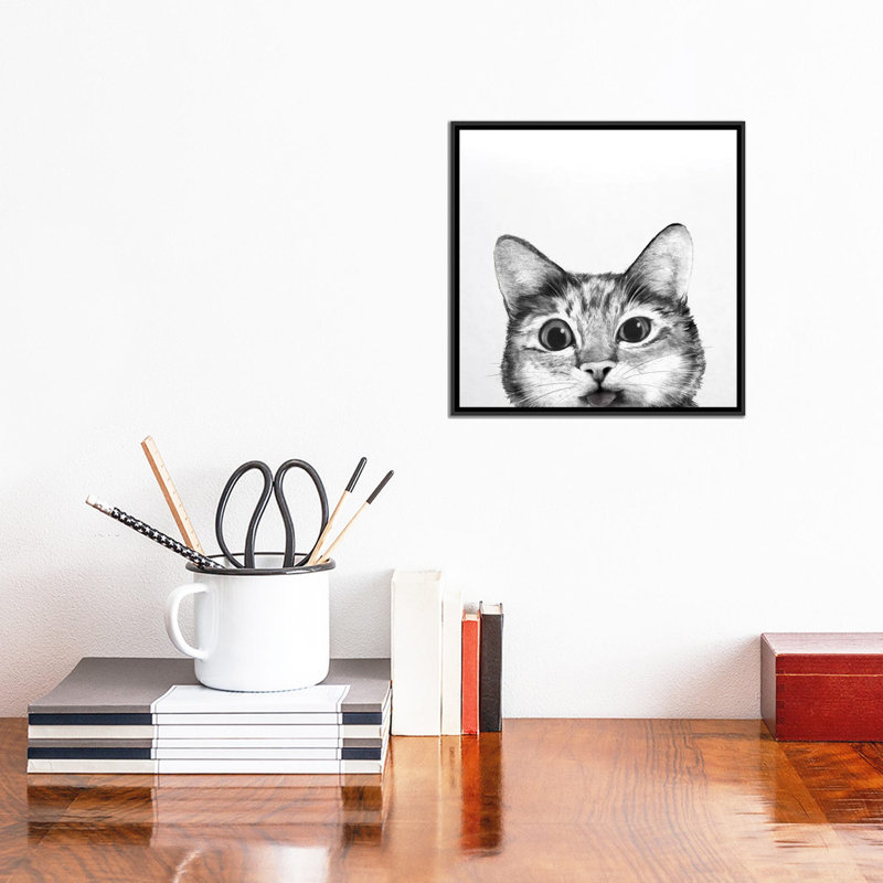 « idiote chat », reproduction sur toile, H 18 po x l 18 po x P 1,5 po, Toile avec cadre noir, Pas de tapis