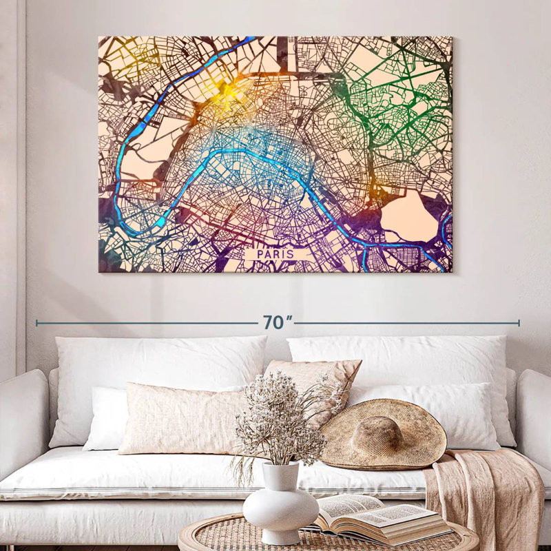 Aliaz Vibrant Paris City Map, 34" H x 51" W