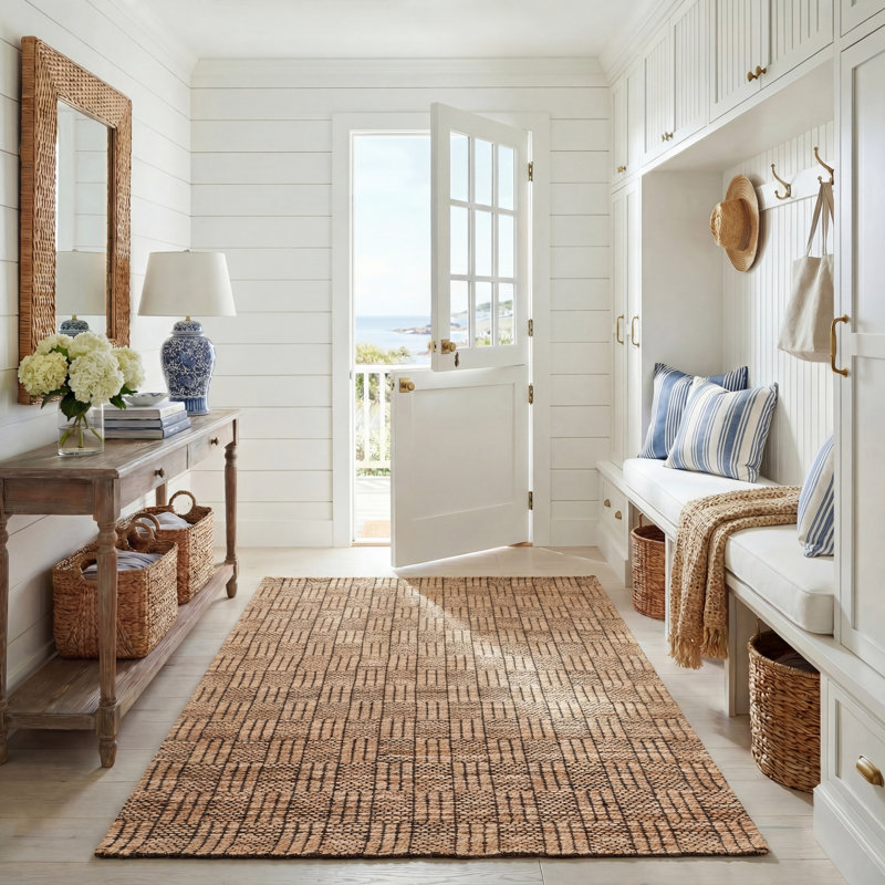 Natural Fiber Hand Woven Jacquard Performance Solid Color Indoor Rug, 5'-0" X 8'-0" Rectangle