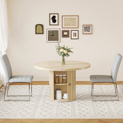 Two-Piece PU Padded Dining Chair Set With Round Table And Storage, Ideal For Restaurants And Providing Comfortable Dining Experience