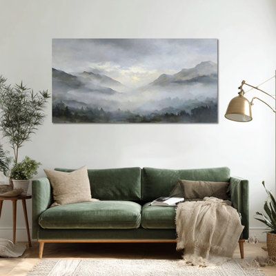  Alpine Landscape Elegance - Mountain Canvas Wall Art for Home Decoration, Serene Environment Effect Picture Wrapped onto Stable Wooden Frame, 12×24 inches