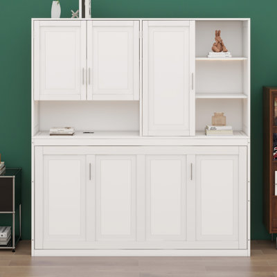 Lit escamotable avec armoire supérieure, tablettes, lit pliable peu encombrant avec éclairage et port USB