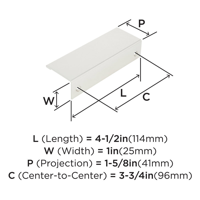 Poignées de bordure d'armoire en nickel poli d'un centre à l'autre de 3-3 / 4 po (96 mm) Edge - 10, Nickel poli, 3 3/4"