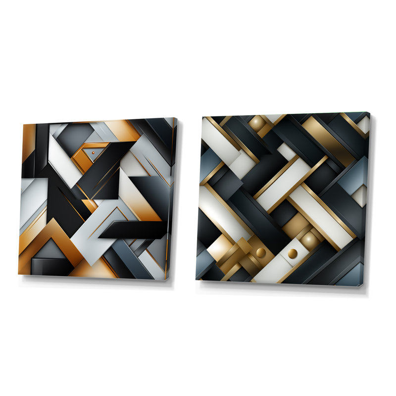 Scarborough - Ensemble de 2 collages carrés à formes abstraites, Toile tendue, H 36 po x l 73 po
