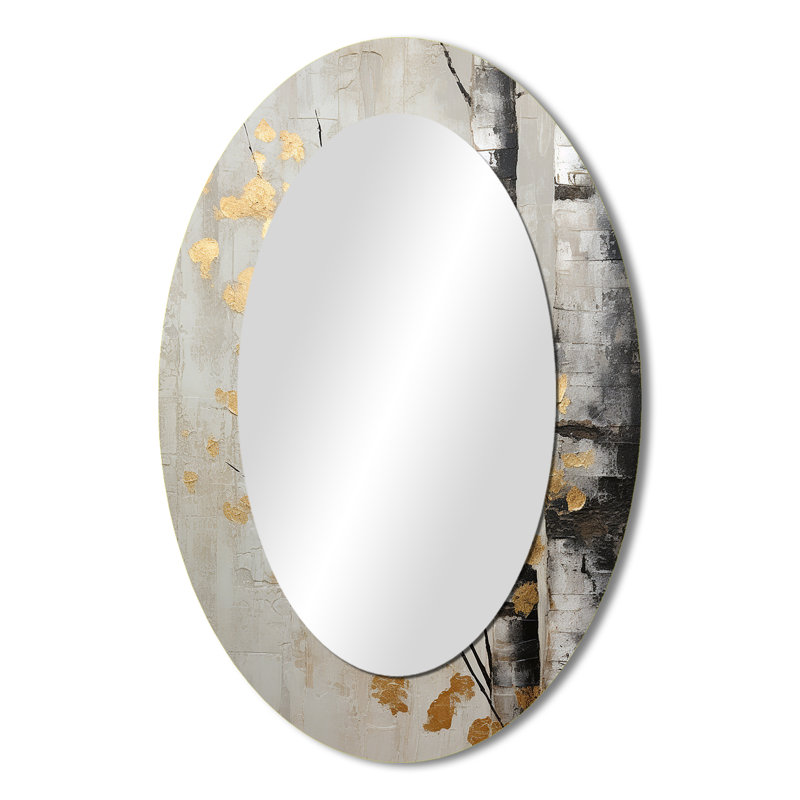 Tree Whispers of Grey and Gold - Miroir mural ovale traditionnel, 36 po x 24 po