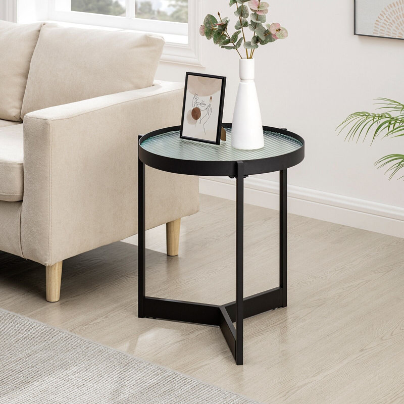 Koerd Glass Top Pedestal End Table, Fluted Glass